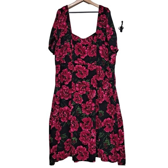 Leith Dress Woman 4XL Red Carnations Floral Stretchy Comfortable Knee Length - Picture 1 of 6